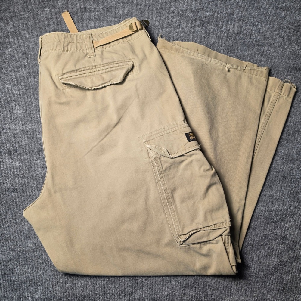 Polo Jeans Co Ralph Lauren Mens Khaki Military Cargo Pants 42x32 Wide Leg Tan